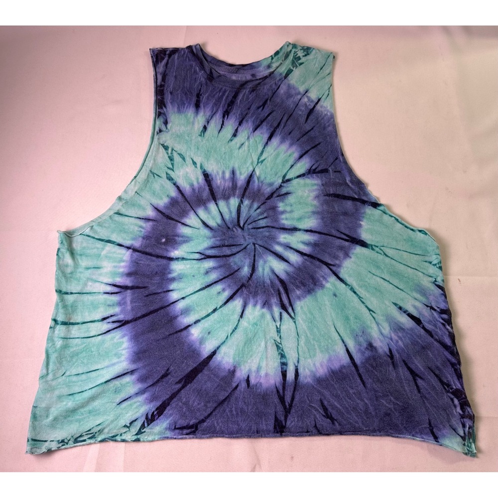 Southern Spirit Women's Large Tie Dye Muscle Tank Top Purple Teal Blue Spiral